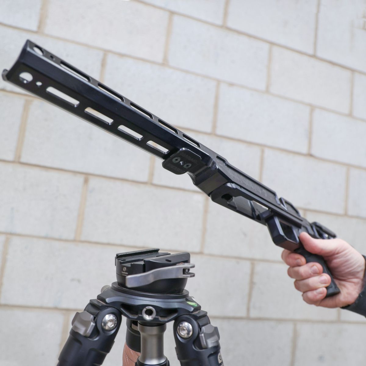 MANAEL Hunter Chassis with Micro Arca Swiss Rail attached for tripod compatibility